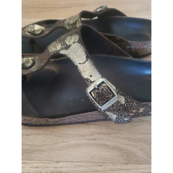 Birkenstock Gizeh Thong Sandal Sz 9/9.5 EU 40 Womens Metallic Gold Brown - Picture 4 of 14